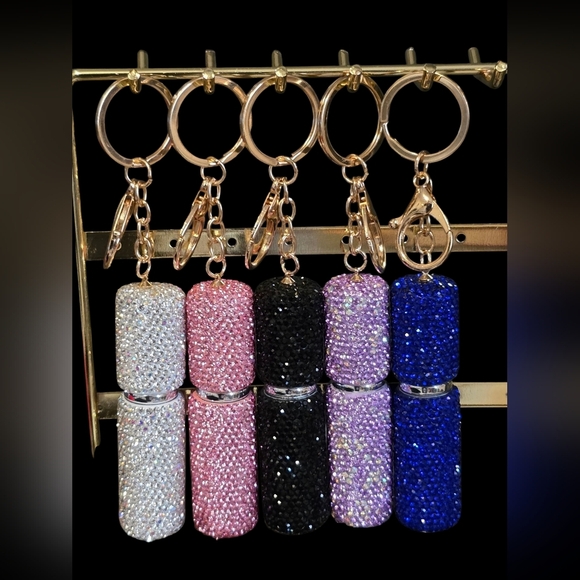 Set of 5 Rhinestone Perfume Atomizer Keychain | Refillable Travel Spray Bottle - Picture 3 of 3
